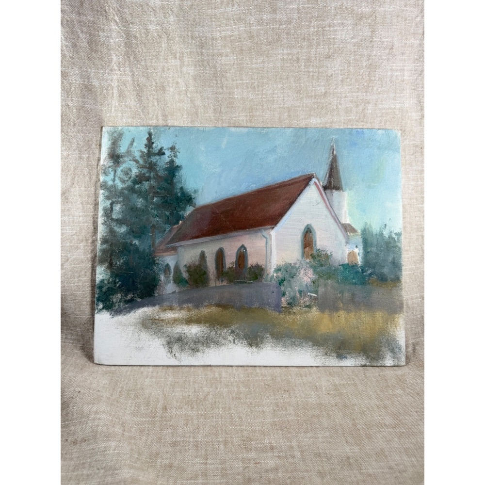 Vintage Cottage Impressionist  Landscape Painting on Canvas | Moody Church Art